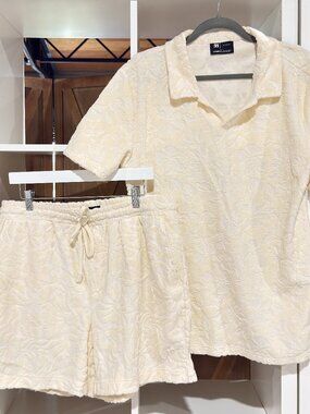 SIMONS - Jacquard Terry Lounge Set - Mens - Large - Ecru
